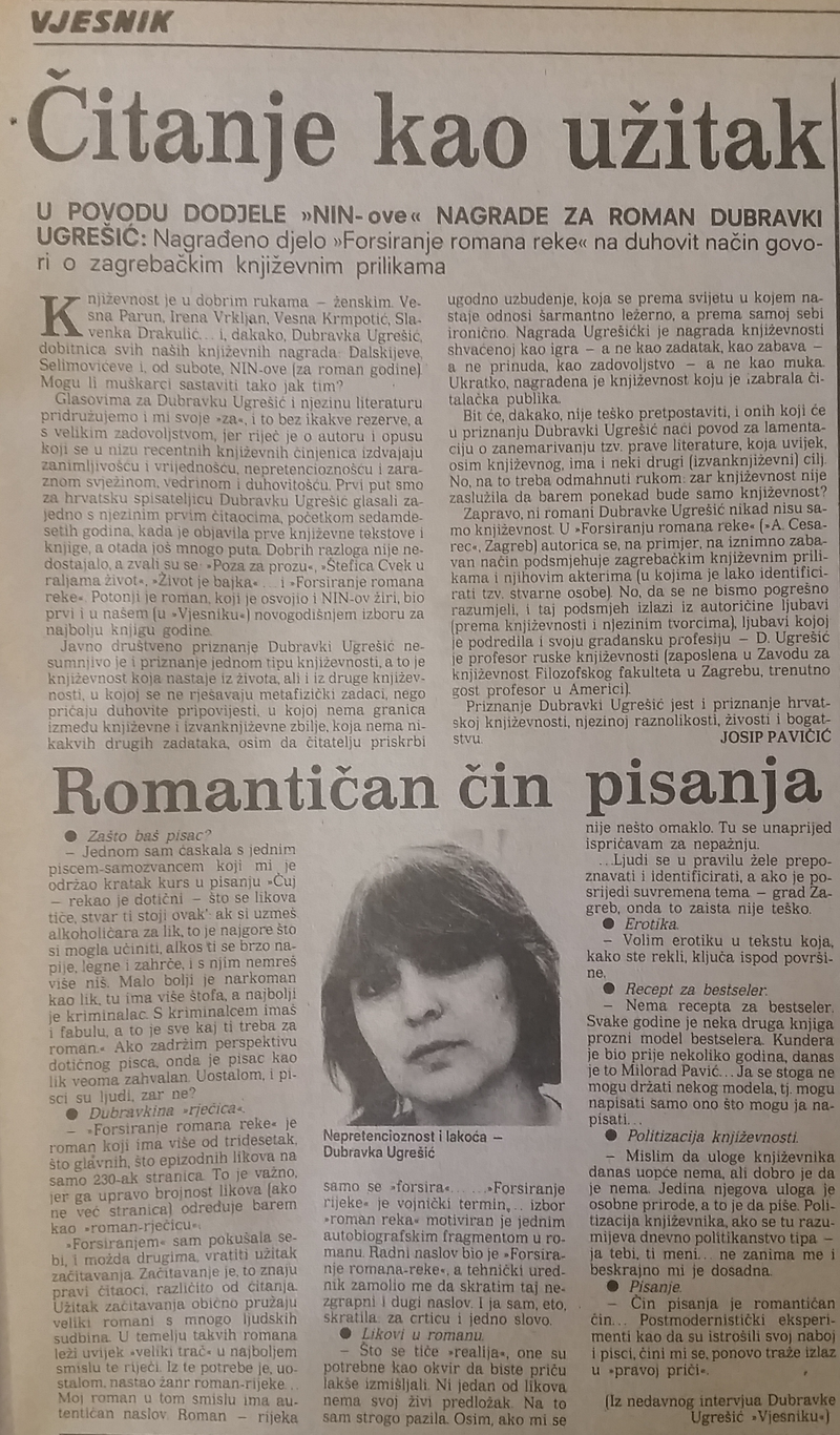 Dubravka Ugrešić, 17.1.1989, Vjesnik